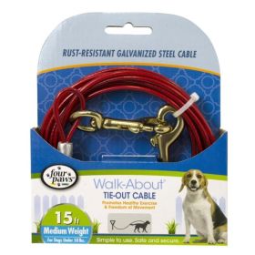 Four Paws Walk About Tie Out Cable Medium Weight for Dogs up to 50 lbs (Option: 15' Long)